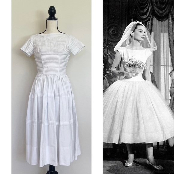 Vintage 50s White Cotton Fit and Flare Dress - Picture 5 of 10